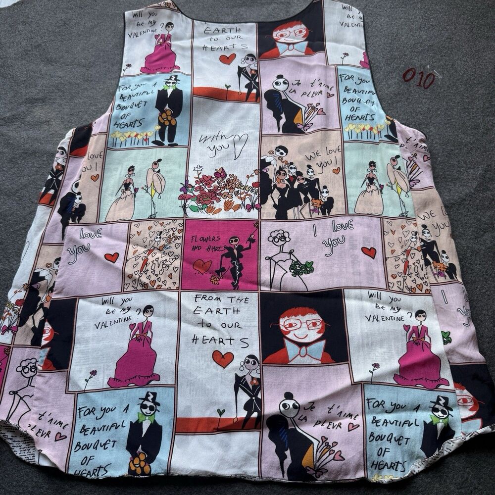 Vtg Charlie B Vintage Reversible Artsy Patchwork Top large tunic Comic B10